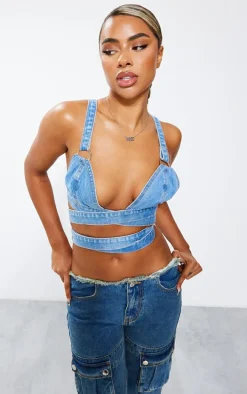 Indigo Blue Wash Tie Denim Bralet