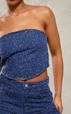 Indigo Bobble Denim Corset Crop Top