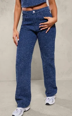 Indigo Bobble Denim High Waist Wide Leg Jean