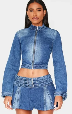 Indigo Buckle Detail Denim Puffball Mini Skirt