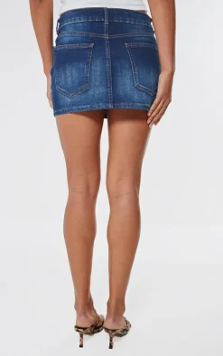 Indigo Button Waistband Denim Mini Skirt