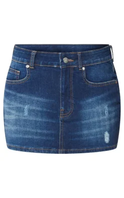 Indigo Button Waistband Denim Mini Skirt
