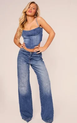 Indigo Cup Detail Dipped Hem Corset