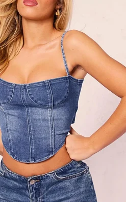 Indigo Cup Detail Dipped Hem Corset