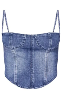 Indigo Cup Detail Dipped Hem Corset