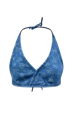Indigo Floral Print Halterneck Bralet
