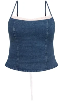 Indigo Lace Trim Corset Back Crop Top