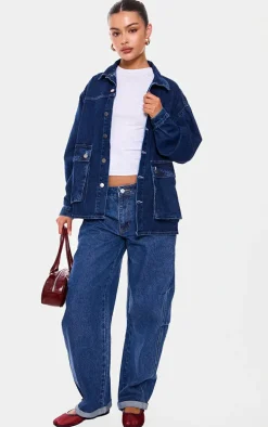 Indigo Oversized Button Up Pocket Detail Denim Shacket