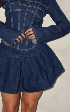 Indigo Pleated Denim Mini Skirt