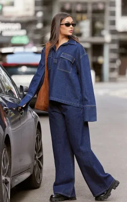 Indigo Pocket Detail Open Long Sleeve Shirt