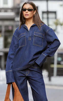 Indigo Pocket Detail Open Long Sleeve Shirt