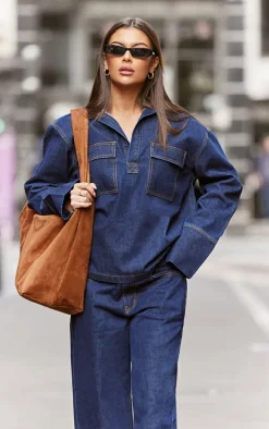 Indigo Pocket Detail Open Long Sleeve Shirt