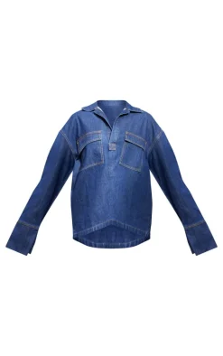 Indigo Pocket Detail Open Long Sleeve Shirt