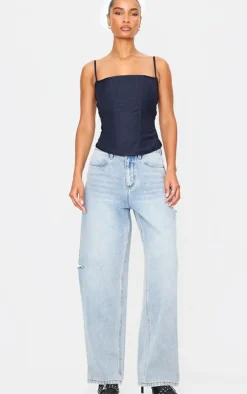 Indigo Premium Woven Lace Up Back Corset