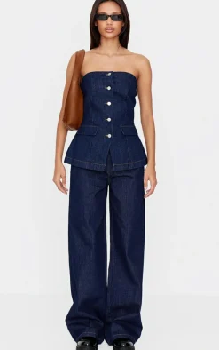 Indigo Tailored Style Wide Leg Jean