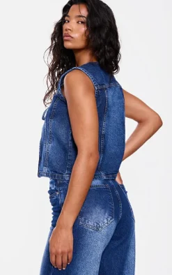 Indigo Tie Front Denim Vest