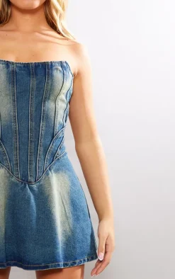 Indigo Vintage Wash Seam Detail Mini Dress
