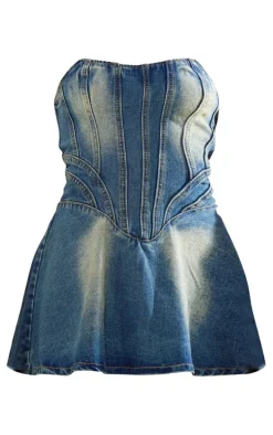 Indigo Vintage Wash Seam Detail Mini Dress