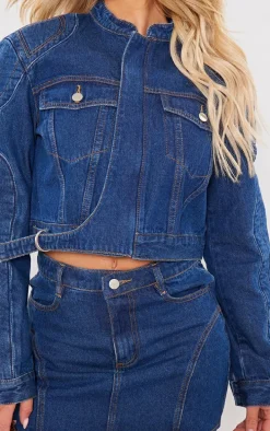 Indigo Vintage Wash Seam Detail Oversized Denim Bomber Jacket