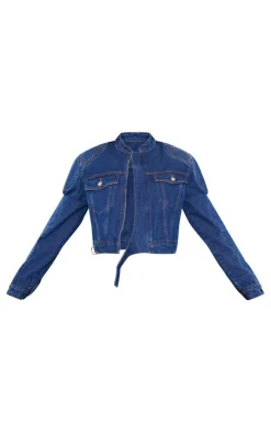 Indigo Vintage Wash Seam Detail Oversized Denim Bomber Jacket