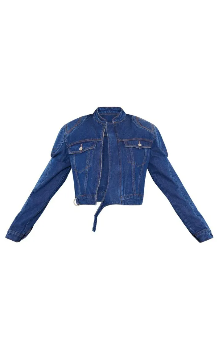 Indigo Vintage Wash Seam Detail Oversized Denim Bomber Jacket