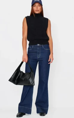 Indigo Wash Contrast Seam Flared Jeans