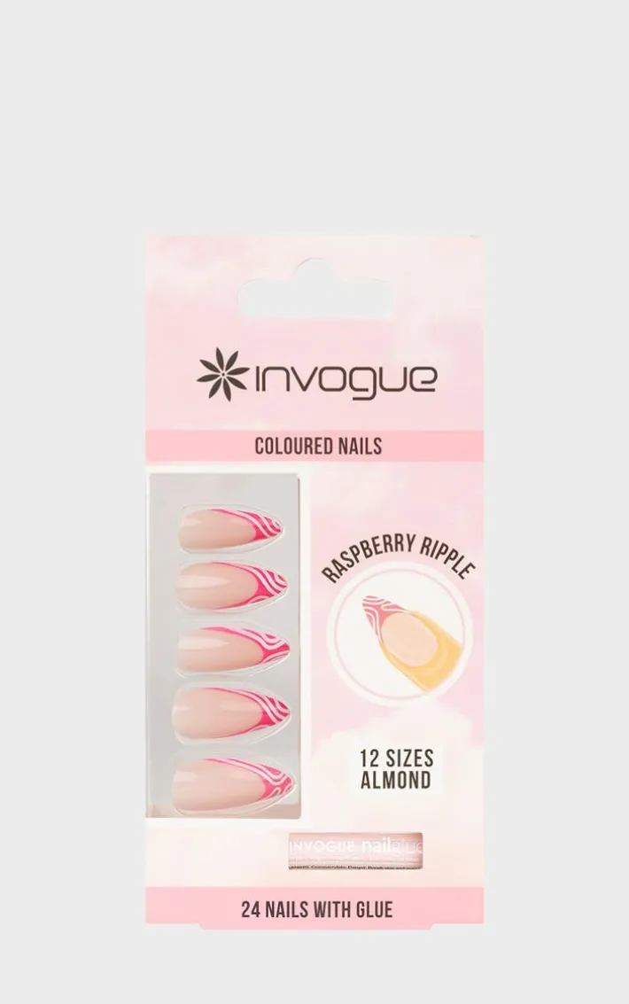Invogue Raspberry Ripple Almond Nails (24 Pieces)