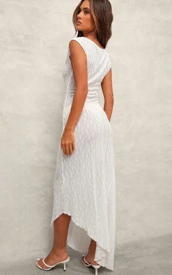 Ivory Floral Lace Boat Neck Maxi Dress