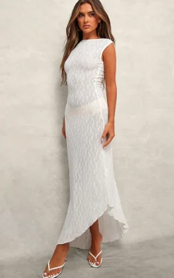 Ivory Floral Lace Boat Neck Maxi Dress