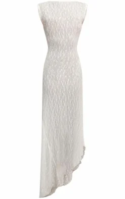 Ivory Floral Lace Boat Neck Maxi Dress