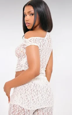 Ivory Lace Sheer Asymmetric Top
