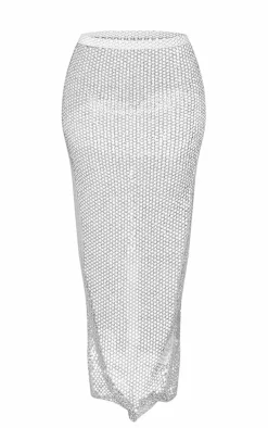 Ivory Metallic Sequin Sheer Maxi Skirt