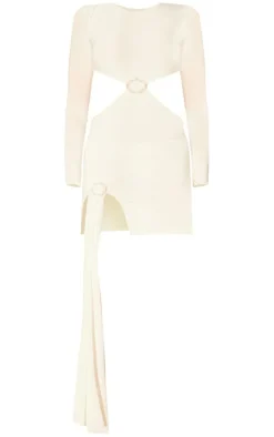 Ivory Slinky Cut Out Diamante Trim Draped Mini Dress
