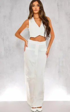 Ivory Tailored Seam Detail Back Pocket Maxi Skirt