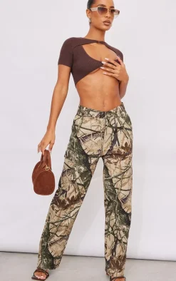 Khaki Abstract Camo Wide Leg Cargo Pants