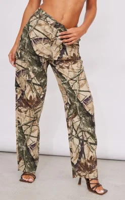 Khaki Abstract Camo Wide Leg Cargo Pants