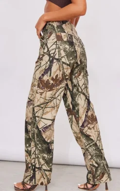 Khaki Abstract Camo Wide Leg Cargo Pants