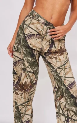 Khaki Abstract Camo Wide Leg Cargo Pants