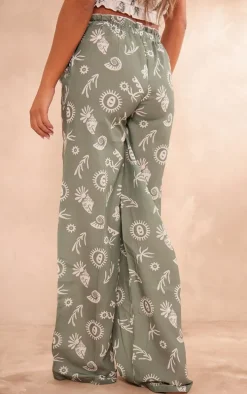 Khaki Abstract Printed Straight Leg Pants