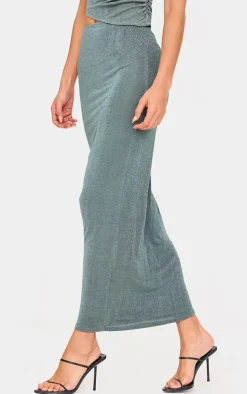 Khaki Acetate Slinky Maxi Low Rise Skirt