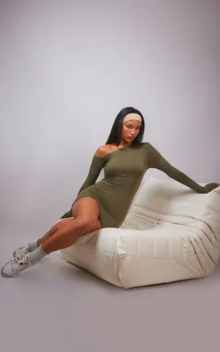 Khaki Asymmetric Neck Bodycon Dress