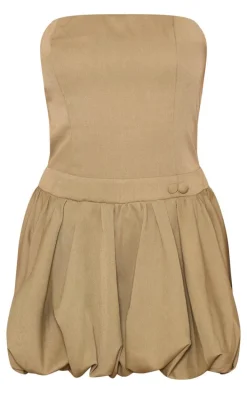 Khaki Bandeau Boned Puffball Mini Dress