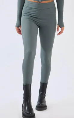 Khaki Brushed Sculpt Ruched Bum High Waist Sport Leggings