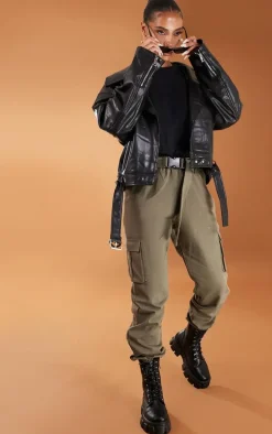 Khaki Buckle Detail Cargo Pants