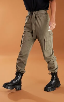 Khaki Buckle Detail Cargo Pants