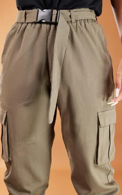 Khaki Buckle Detail Cargo Pants