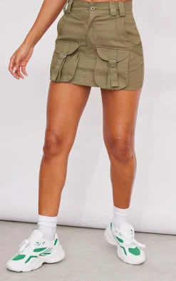 Khaki Cargo Pocket Detail Micro Mini Skirt