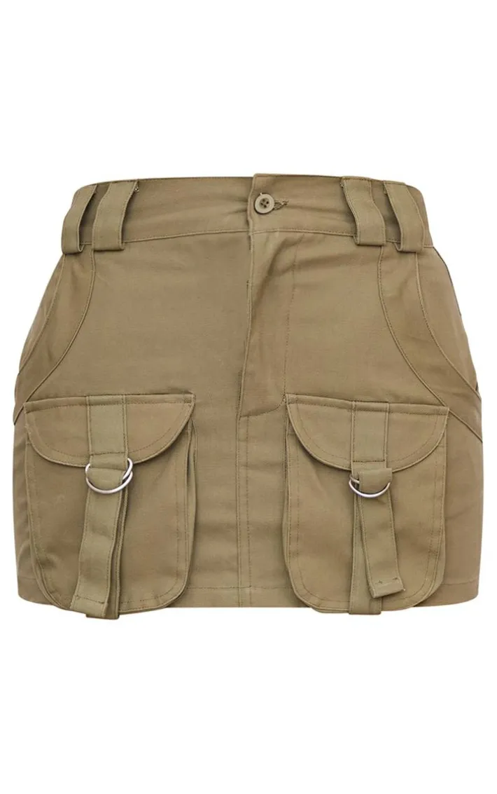 Khaki Cargo Pocket Detail Micro Mini Skirt