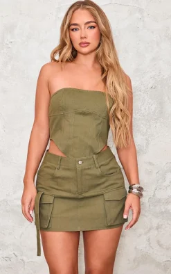 Khaki Cargo Twill Mini Skirt