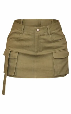 Khaki Cargo Twill Mini Skirt